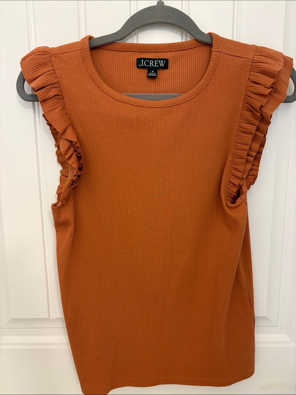 J. Crew Ribbed Tank Top with Ruffle Sleeves - Rust Size Medium